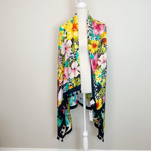 NEW Chico’s Tropical Spots Oversized Wrap Scarf with Tassels Colorful - Picture 1 of 5